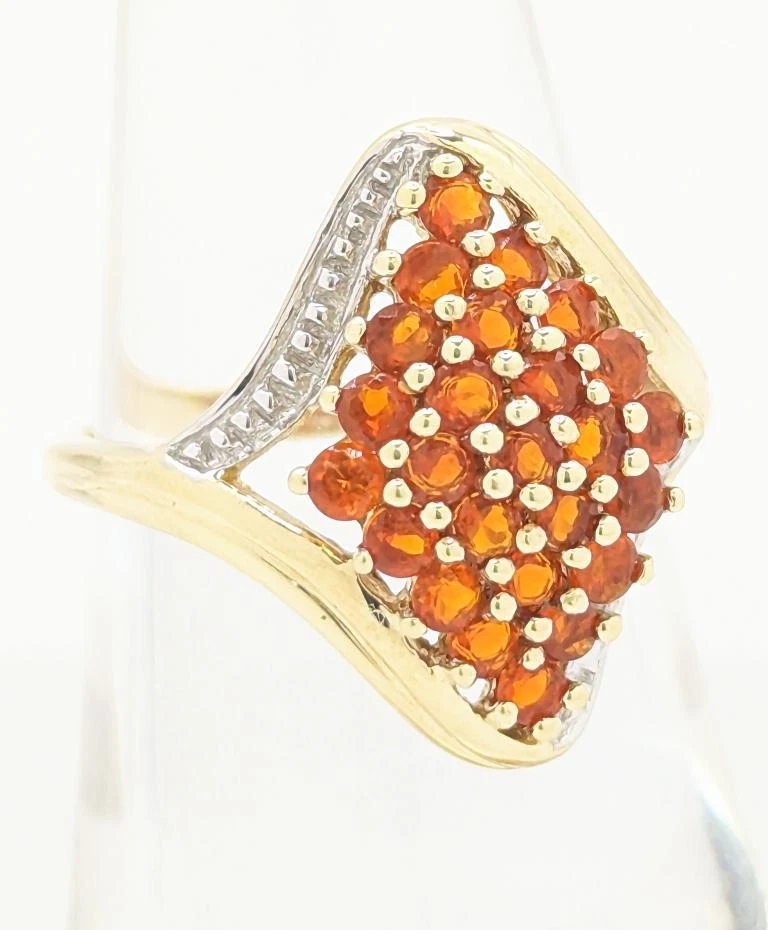 Anillo dividido de diamantes con bisel de turmalina naranja de 3,6 g de oro de 14 quilates 2 tonos talla 6,75 Foto 3 de 4