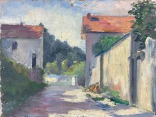 Old Landscape Painting Village Calvados Verville Sur Mer Study 1900