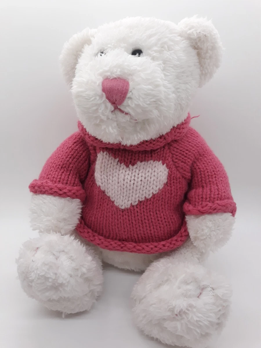 Vintage 2008 Animal Adventure Teddy Bear Pink Sweater With White Heart Plush 10