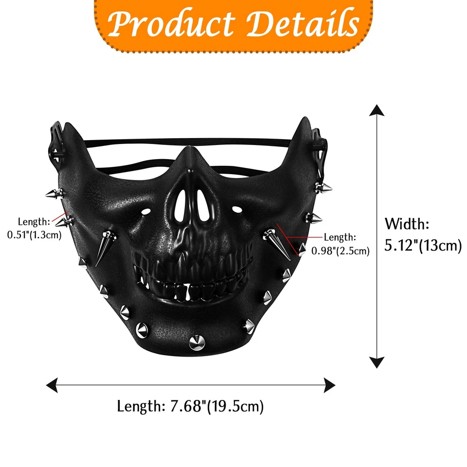 Media máscara facial calavera steampunk cuero PU máscara gótica con púas disfraces de Halloween Foto 2 de 4