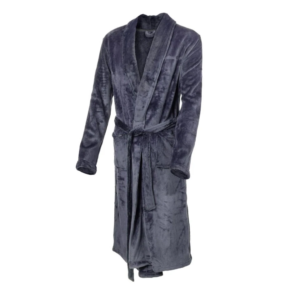 Acogedora bata de felpa polar para hombre, azul marino, grande/X-grande Foto 3 de 4