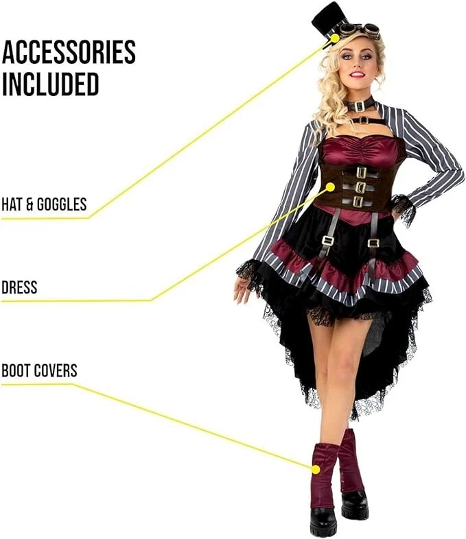 Disfraz Steampunk De Lujo para Mujer + Sombrero Damas Victoriano Gótico Corsé Vestido S-XL Foto 4 de 4