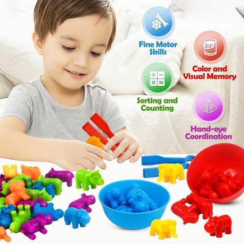 "Animal Counting and Matching Games: Color Sorting Toys with Bowls for Preschool - Picture 2 of 24