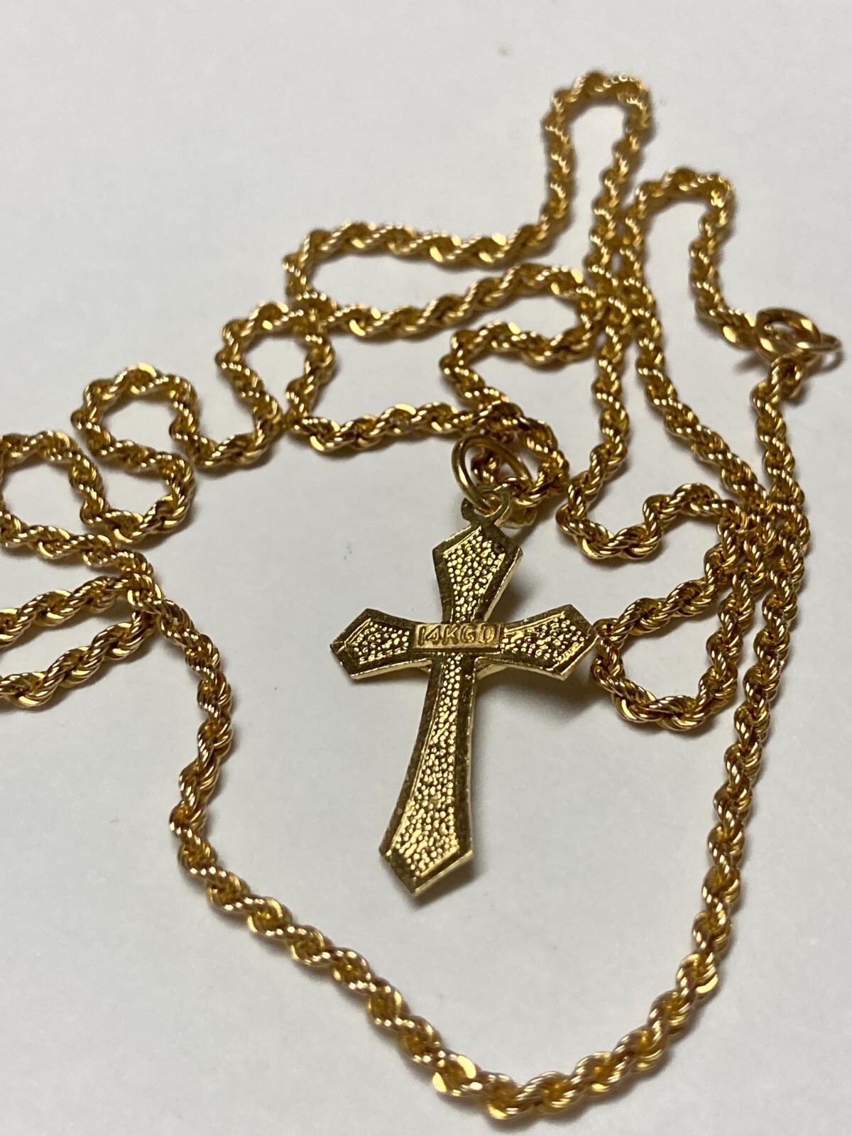 VINTAGE RELIGIOUS 14K GOLD CRUCIFIX CROSS PENDANT, 14K ROPE CHAIN eBay