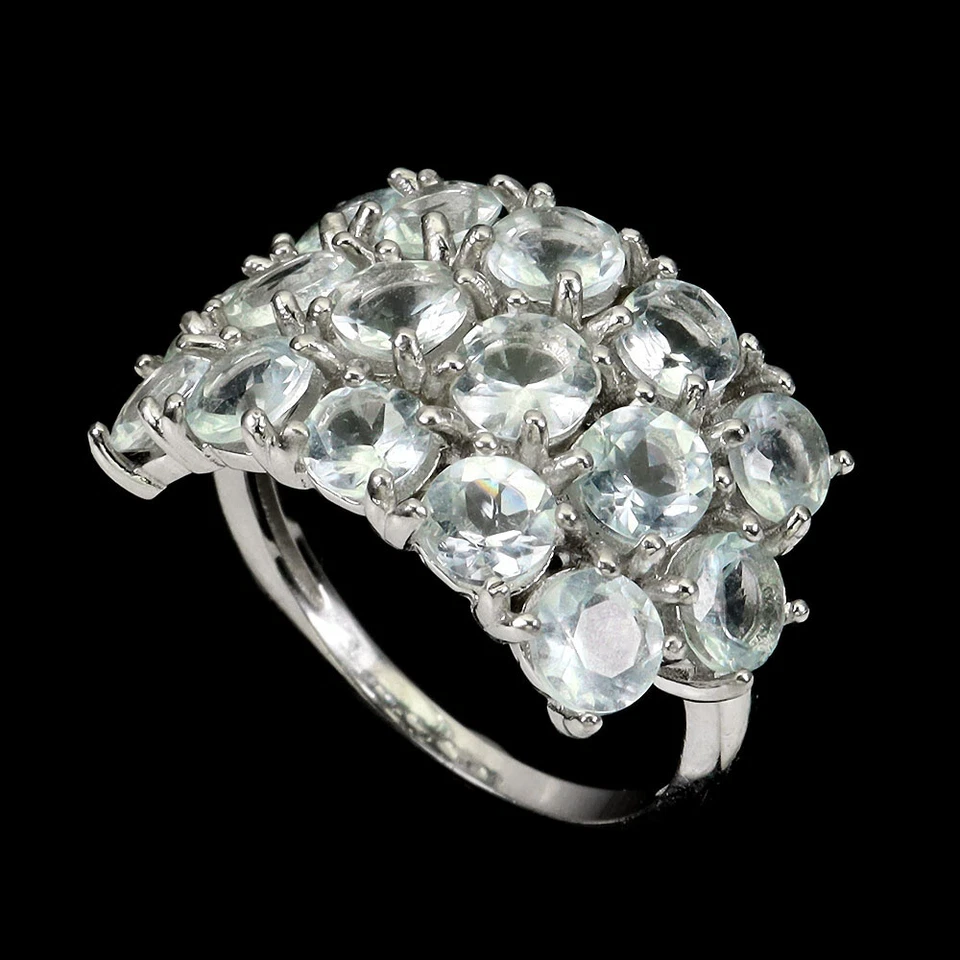 925 Sterlingsilber Ring Rund Aquamarin 4mm Natürlicher Edelstein Schmuck Größe - Bild 2 von 4