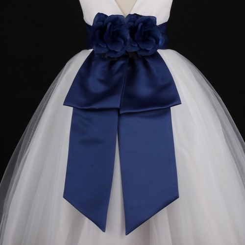 navy blue sash for flower girl dress