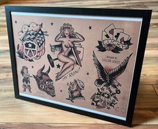 Sailor Jerry Vintage Tattoo flash Pin Up Art Print 11x14 FRAMED  Ready to Hang 