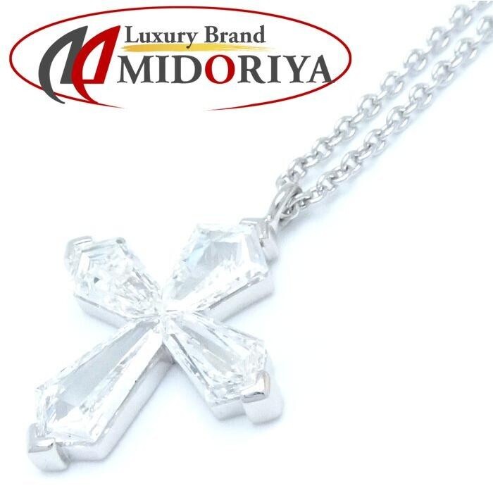 GRAFF Trapezoid Cross Necklace Diamond K18WG White Gold 41cm 3.7g