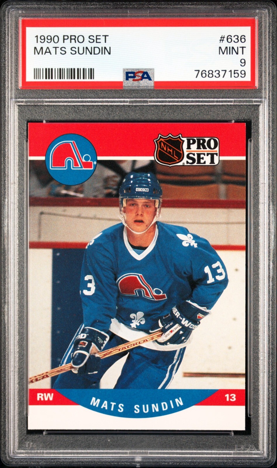1990 Pro Set 636 MATS SUNDIN RC ROOKIE HOF Leafs Nordiques MT MINT PSA