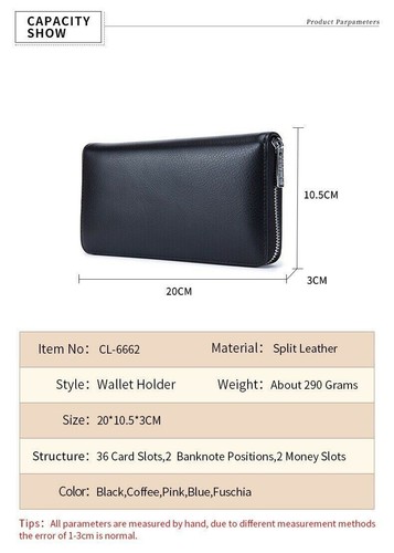 RFID Blocking Black Genuine Leather Credit Card Zip Around Wallet Large Capacity - Picture 3 of 8
