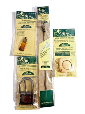 4 Pcs Clover Mfg. BAG'S & TOTES Zipper Create-a-Button Zipper Pull Buckle Set
