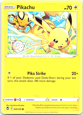 Pikachu - 049/195 Common 70HP (2022) Basic Silver Tempest | eBay