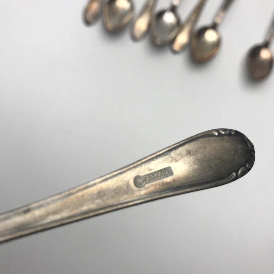 Vintage Demitasse Löffel Set 8 BMF 90 Rostfrei Germany versilbert Silberbesteck - Bild 4 von 4