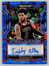 Teddy Allen 2022 Panini Prizm College Penmanship Prizms Blue Ice AU,SN75 #CP-TAL