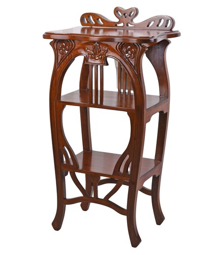 Shelf Console Mahogany Wood Art Nouveau Whatnot Lyre Table Flower Stand Shelf