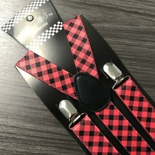 Black Hot Pink Plaid Checker Suspender for Adults Men Women Teens Wedding