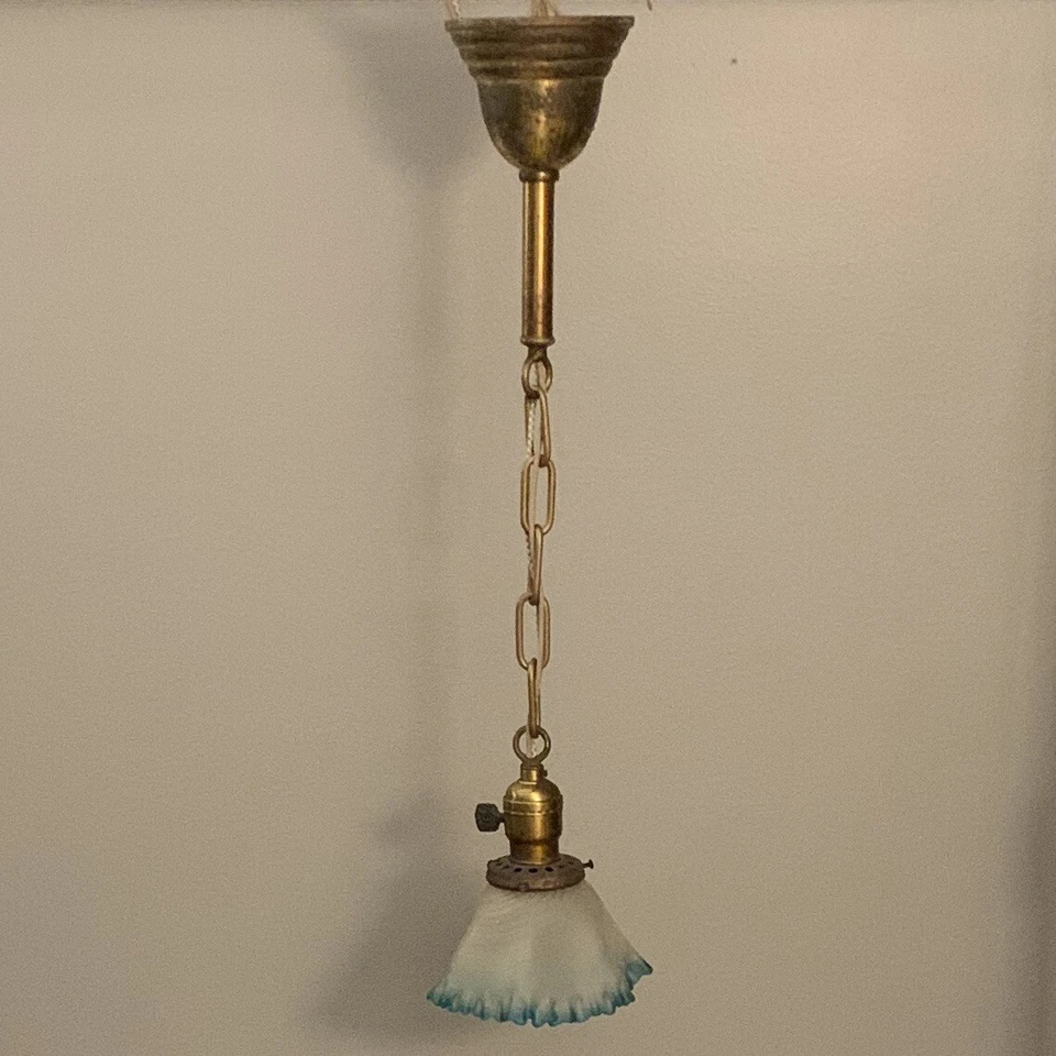 "Lámpara colgante de latón desgastado con cable de 23"" blanco frío azul tono 97B" Foto 3 de 4