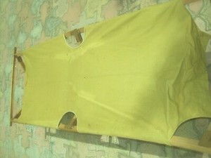 Vintage WWII U.S. Army Military Folding Wood Brown Canvas Cot (no markings)