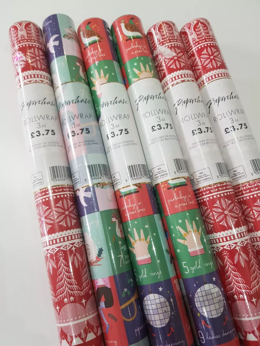 Paperchase Gift Christmas wrapping Paper. 6 Rolls with 30 Assorted