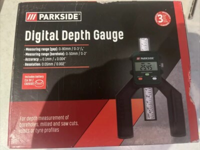 Parkside Digitaler Tiefenmesser Messung Bohrlöcher Säge Schnitte Fugen Reifen messen