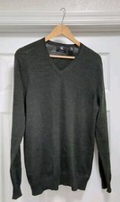 Calvin Klein Sweater Medium Green Long Sleeve 100 Merino Wool V-Neck Casual