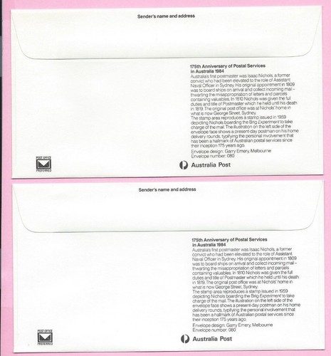 AUSTRALIA 1984 Pair of PSE's #80 - FDC & Mint - 175th Ann. of POSTAL SERVICES - Picture 2 of 2