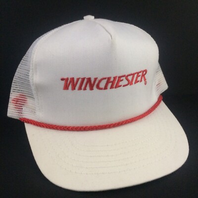 VTG Winchester Mesh Trucker Snapback Hat Cap 70s 80s White Rifle Gun Firearm USA