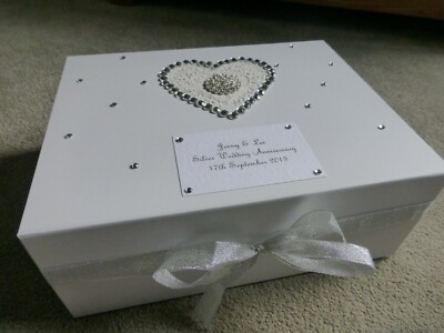Large Wedding Keepsake Box Personalised Memory Box Diamante Silver Wedding Ebay