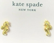 NEW Kate Spade Paradise Found Seahorse Stud Earrings Mini Clear / Gold Tone