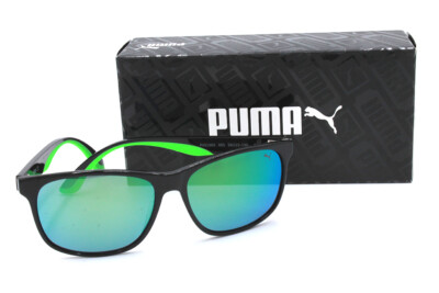 PUMA PU0106S 005 Black Sunglasses w/ Gray Lenses + Green Flash Mirrored Lenses