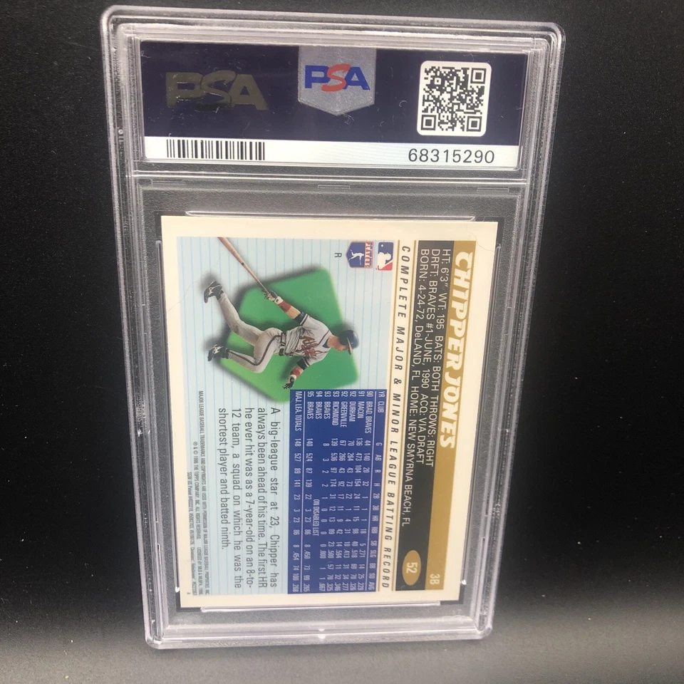 1996 TOPPS CHROME ROOKIE CUP REFRACTOR #52 CHIPPER JONES SP PSA 8 NM-MT CENTERED - Image 2 of 4