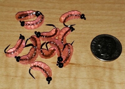 Trout Pan Fish, 6 #12 BH Grub Worms Trans Pink Wet Fly Crappie