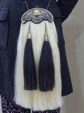 Long Horse Hair Sporran with Two White Tassels Handmade Cowhide Leather