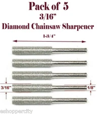 5 Pc 3/16" Diamond Chainsaw Sharpener Burr 4.8mm Stone File  1/8 Shank