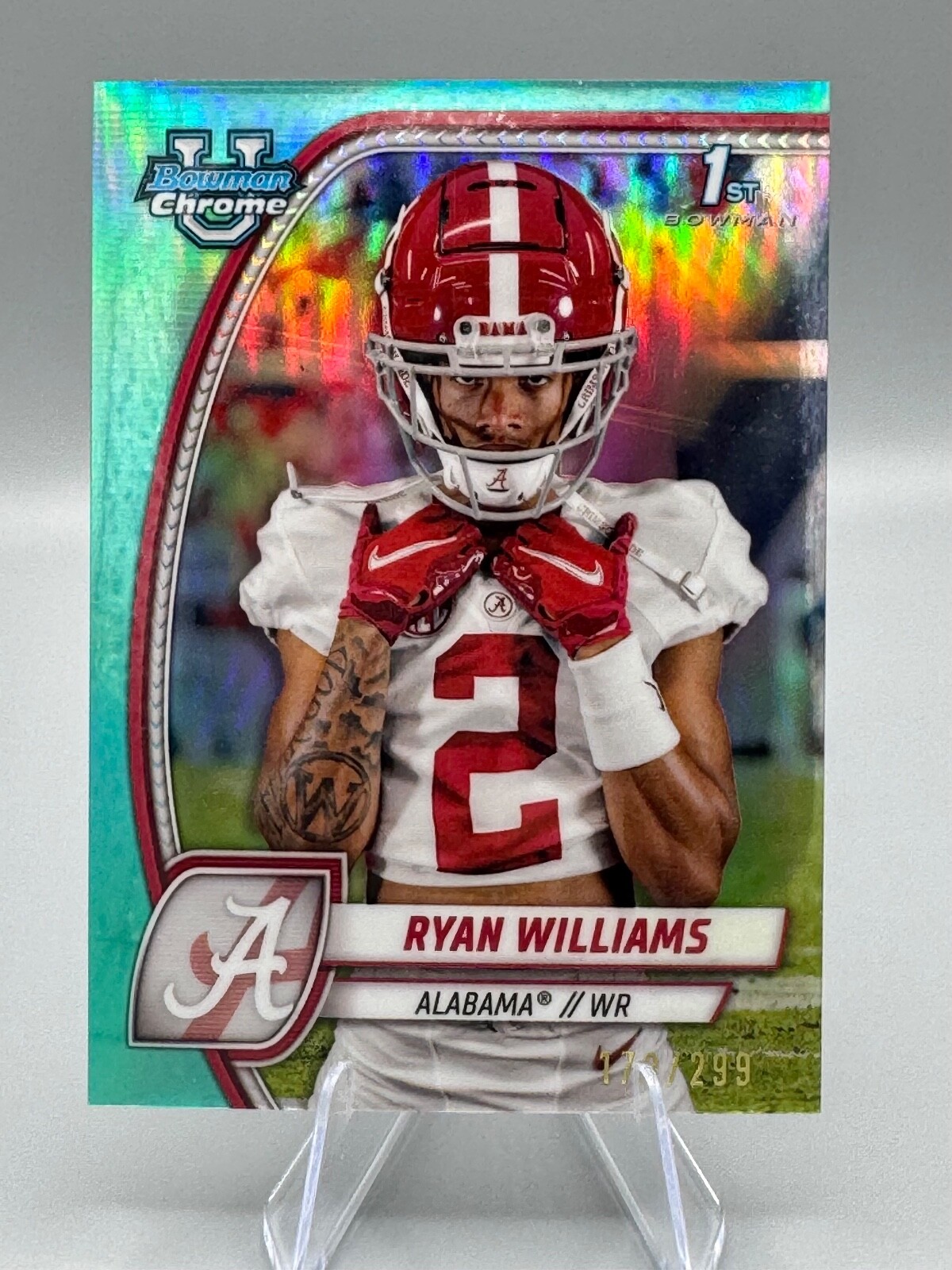 Ryan Williams 2024 Bowman University Chrome 1st Aqua Refractor /299 #53 Alabama