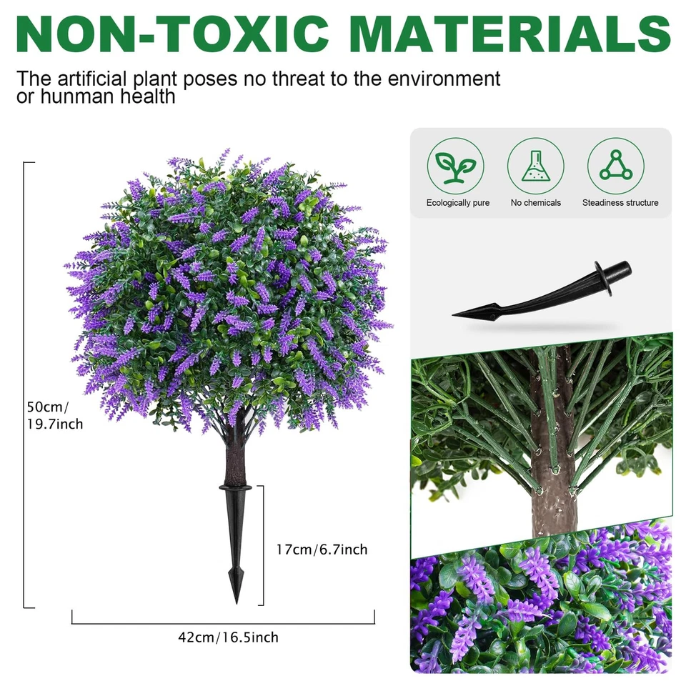 Set of 2 Artificial Lavender Boxwood Topiary Ball Bushes 26 Inch UV Resistant... - Image 3 of 4