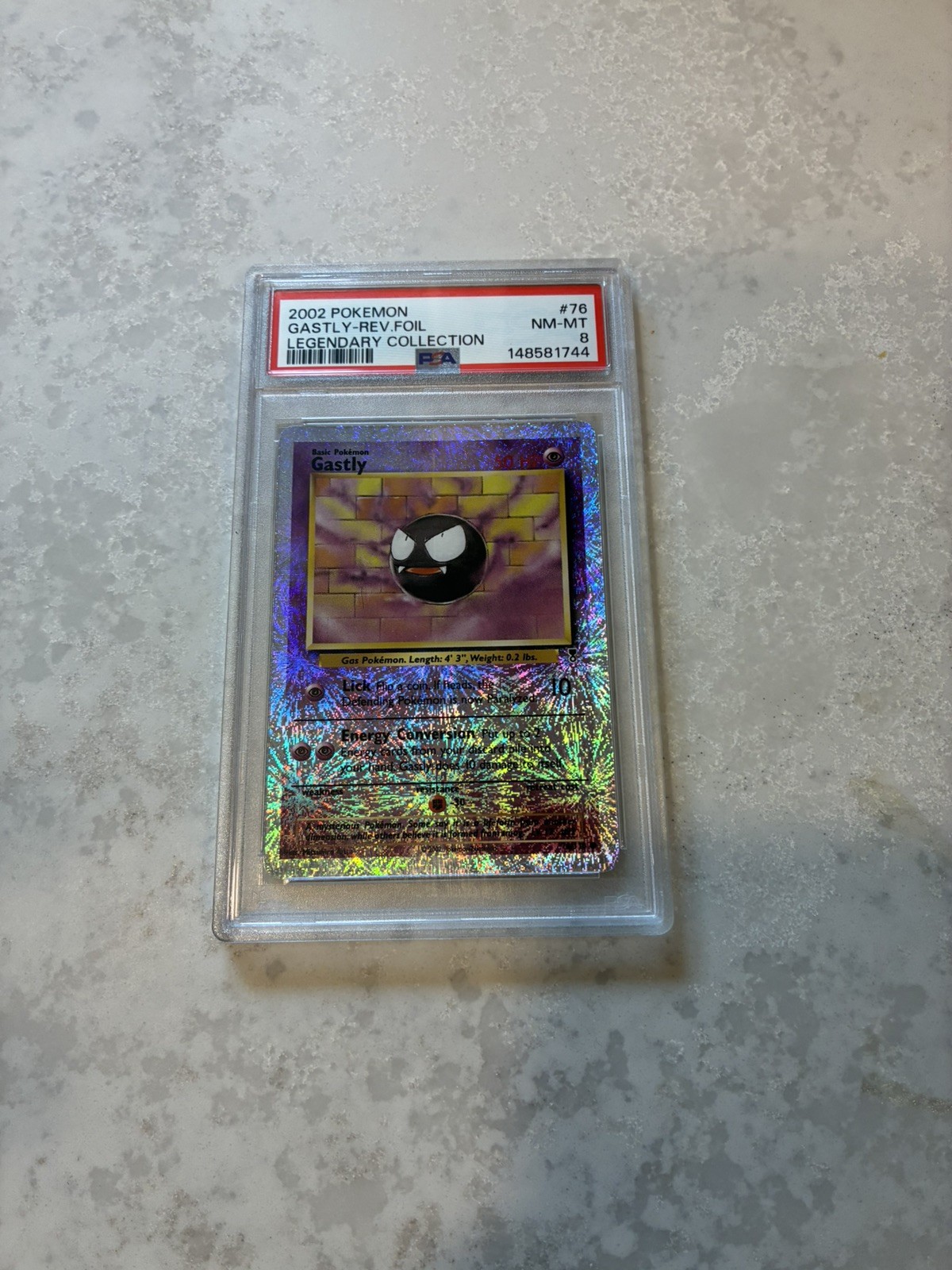 2002 POKEMON LEGENDARY COLLECTION #76 GASTLY-REVERSE FOIL PSA 8