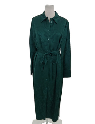 Jaeger Women's Shirt Dress Teal Floral Jacquard Long Sleeve Pockets Belted New