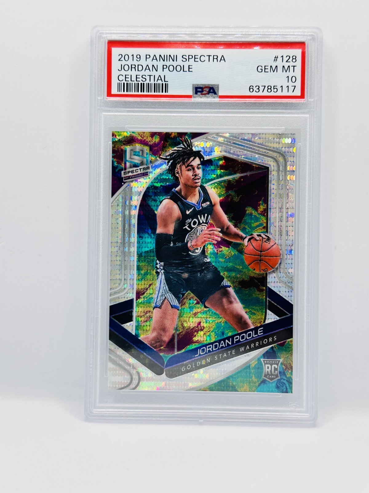2019 Panini Spectra Celestial Jordan Poole PSA 10 #50/99 RC Rookie Prizm #128