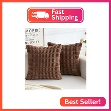 HERAYLI Corduroy Decorative Throw Pillow Covers, Boho Stripe Soft Square Cushion
