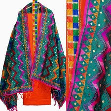 SAFFRON COTTON INDIAN LADIES PATIALA SALWAR KAMEEZ SUIT wi HAND EMBR DUPATTA SNJ
