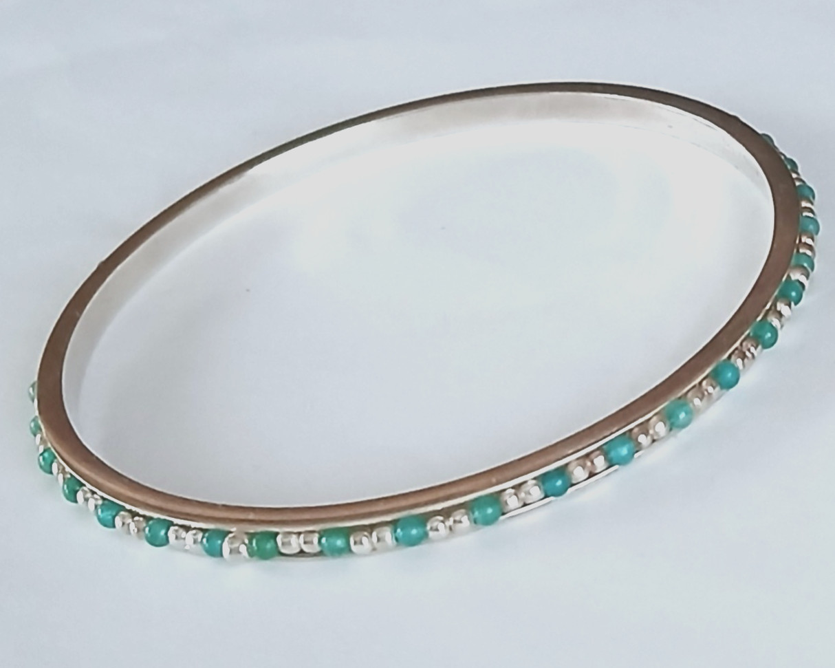 Sterling Silver 925 Emerald Beads Bangle Bracelet - image 4
