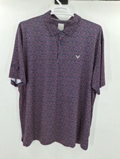 Callaway Polo Shirt Mens XXL Blue Red Golf All Over Print Opti Dri Performance