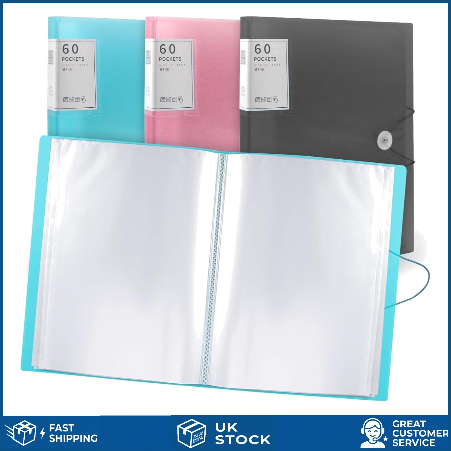 Professional Blue A4 Presentation Book 60 Clear Pockets Display Folder