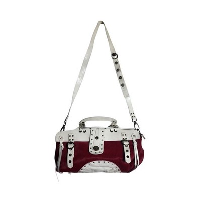 Renato Minelli Red Pony Hair White Leather Studded Satchel Crossbody Bag Italy