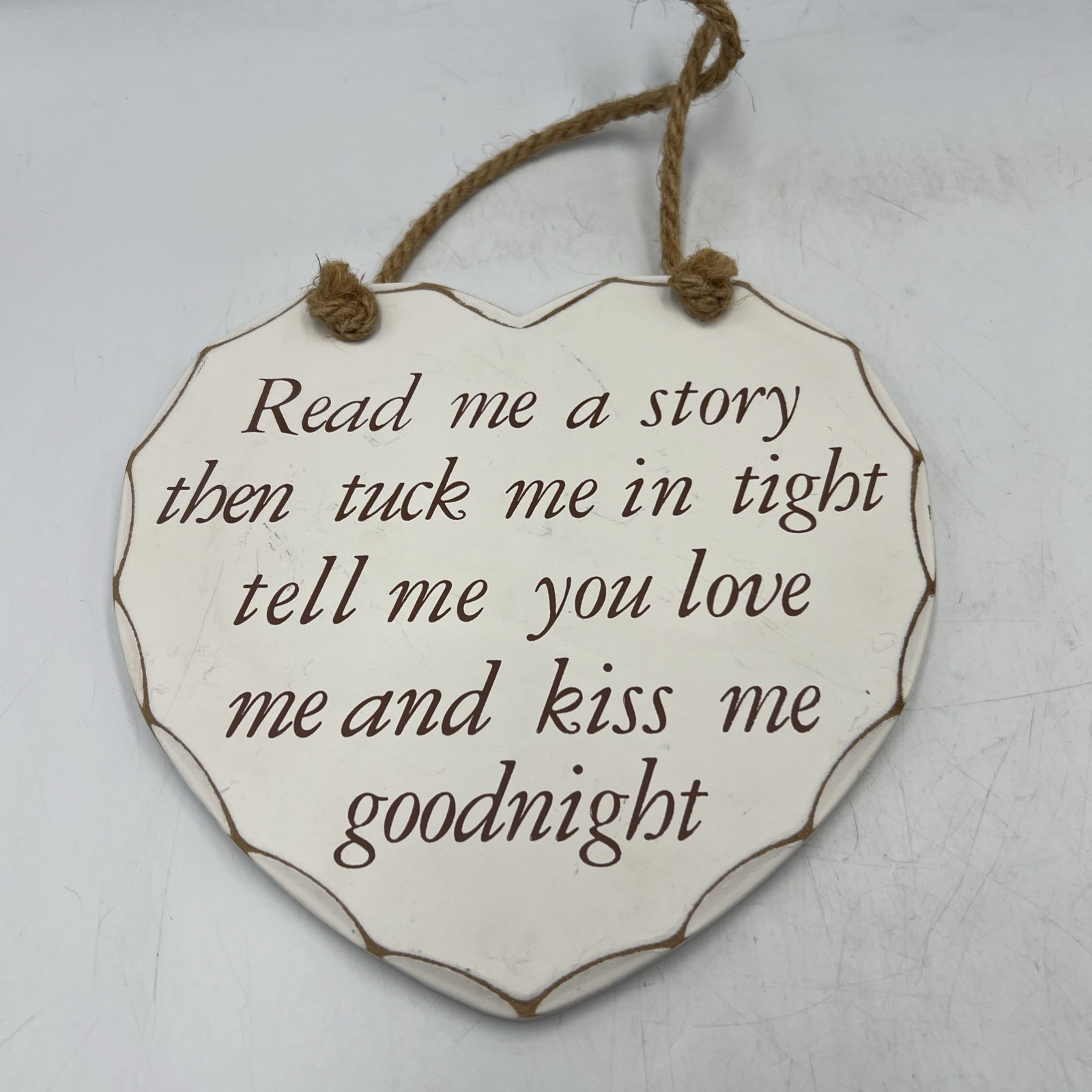 Shabby Chic Cream Wooden Hanging Heart 7 x 7 “ - Read me a story