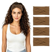 Knotted Cross Hair Bandana Brown 4 Pcs  Workout Head Wrap