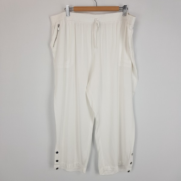 Rockmans Womens Size 20 Cropped Loose Flowy Pants Elastic Waist Zip Pockets