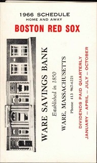 1966 Boston Red Sox pocket schedule sponsored by Ware Savings Bank