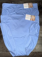 Warners  Womens Hi-Cut Underwear Panties Nylon Blend Breathable 2-Pair Blue  L